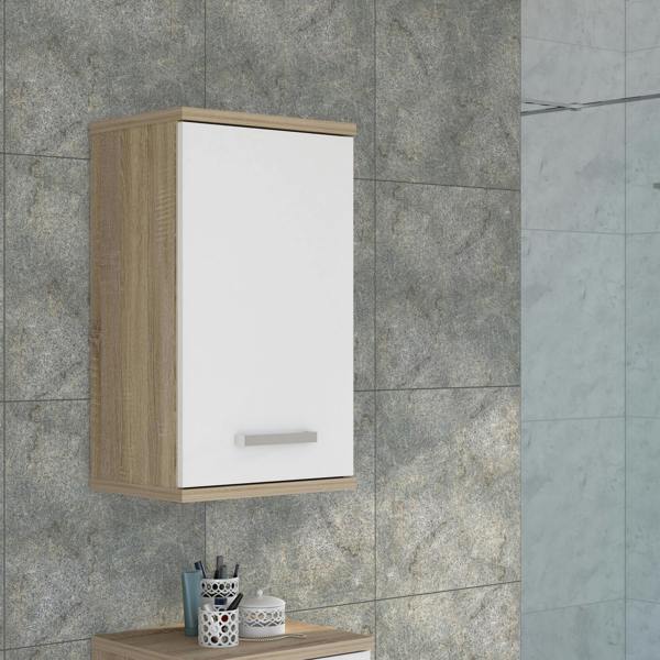 Furniture To Go Veris Small Hanging Cupboard with 1 Door in Sonoma Oak and White High Gloss