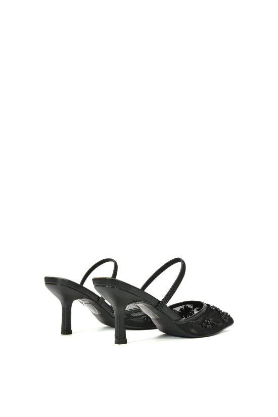 XY LONDON Embroidered Slingback Mesh Court Shoes