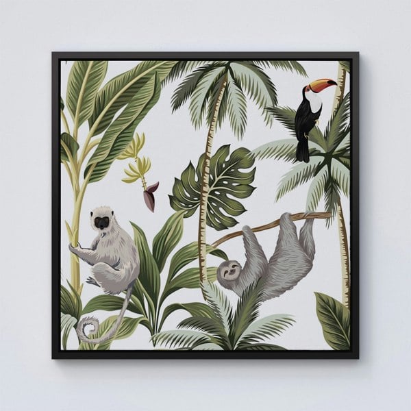 Warren Reed Tropical Sloths Framed Canvas