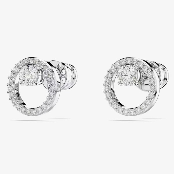 Swarovski Constella Rhodium Tone Plated Circle Stud Earrings 5692262