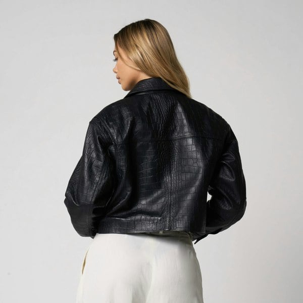 Barneys Originals Women's Croc Print Leather Jacket