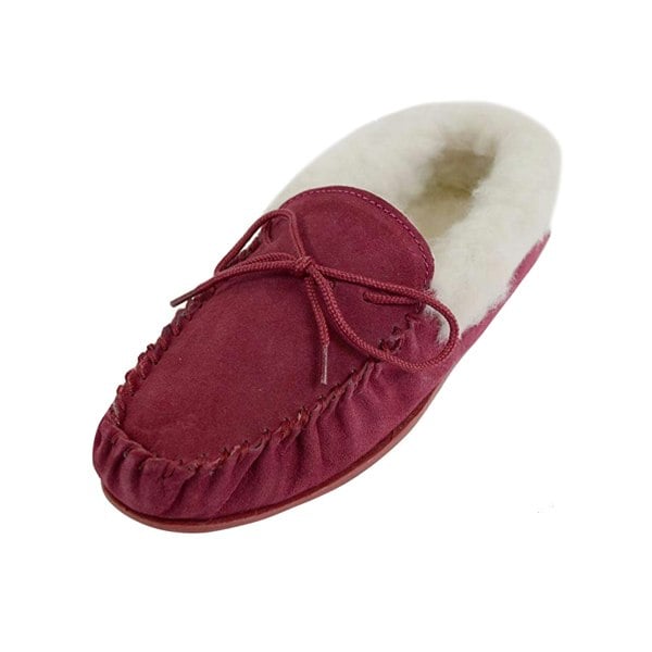 Eastern Counties Leather Womens/Ladies Hard Sole Wool Lined Moccasins - Crimson