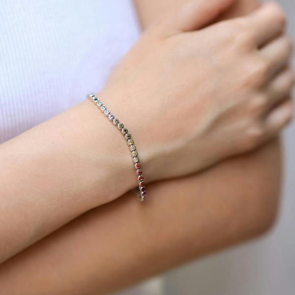 Spero London Sterling Silver Multicolour Bezel Tennis Bracelet