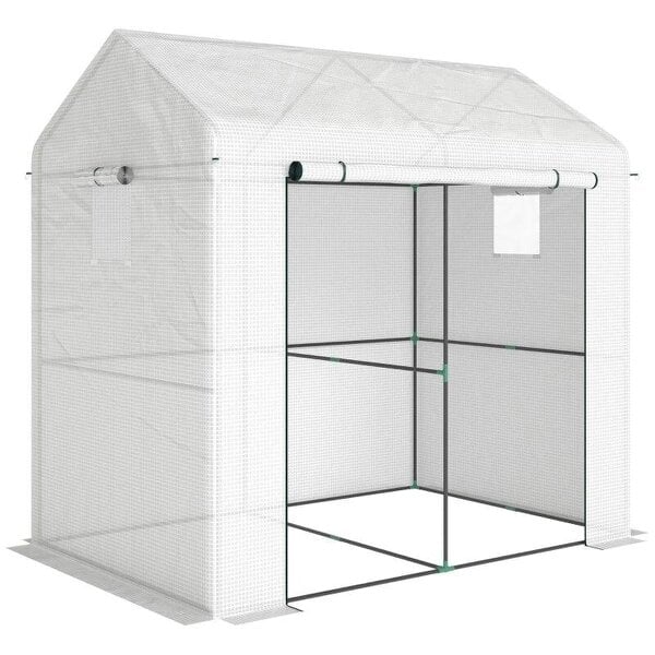 Bobobiy Walk-in Greenhouse, Outdoor Tomato Greenhouse with Roll-up Door and Mesh Windows, PE Cover, 200 x 140 x 200cm, White