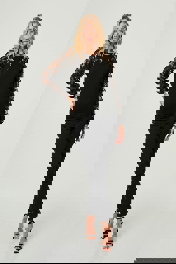 Black | Floral Lace Long Sleeve Blouse Top
