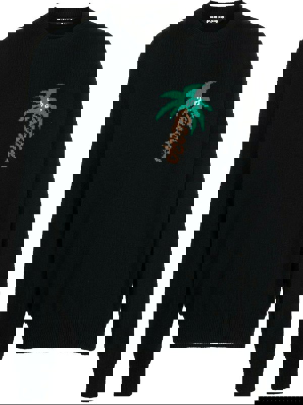 Palm Angels Sketchy Intarsia Knit Sweater Black Green - Supplied FashionPALM ANGELS