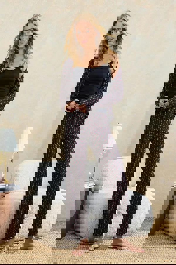 WOVCOR 3-Piece Cotton Tie-Up Ribbon Patterned Knitted Pajama Set