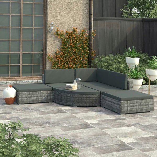 Berkfield 6 Piece Garden Lounge Set with Cushions Poly Rattan Grey