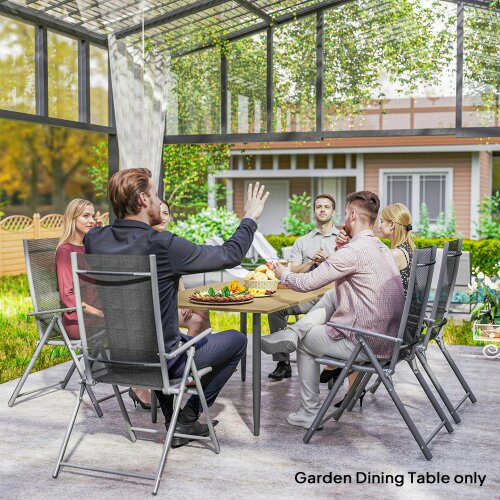 Wyld Haus Safafa 150cm Metal Brown Rectangular Garden Dining Table With Slatted Top And Parasol Hole