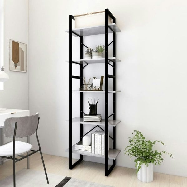 Berkfield 5-Tier Book Cabinet Concrete Grey 60x30x175 cm Engineered Wood