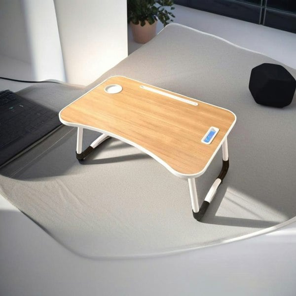 Modcraft Folding Laptop Bed Table with Cup Holder, Lap Desk Tray for Sofa, Breakfast, Portable, Walnut