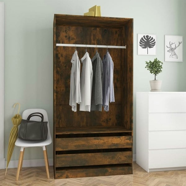 Berkfield Wardrobe Smoked Oak 100x50x200 cm Engineered Wood