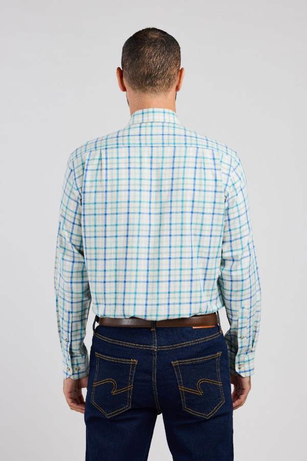 Mist Blue Warm Handle Plaid Formal Shirt