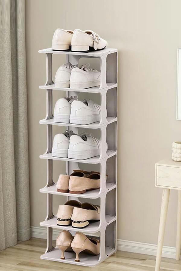 6-Tier 6-Pair Off-White Plastic Shoe Rack