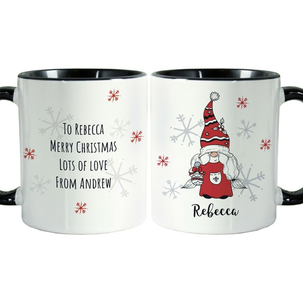 Personalised Memento Company Personalised Gonk Family Black Handled Christmas Mug - Female