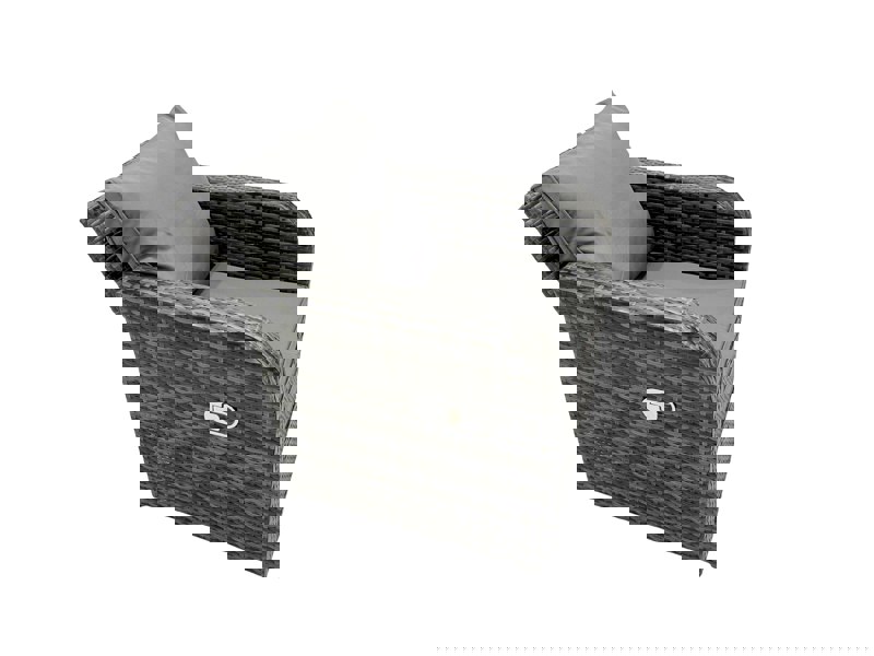 Fimous 6 Seater Garden Outdoor Rattan Furniture Set Rattan Sofa Oblong Dining Table with 2 Big Stools Dark Grey