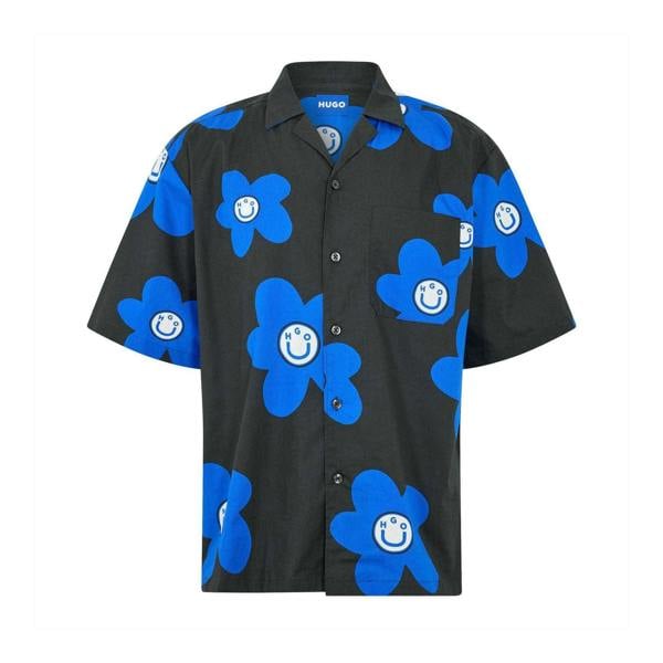 Hugo Mens Flowers Short-Sleeved Shirt - Black - 