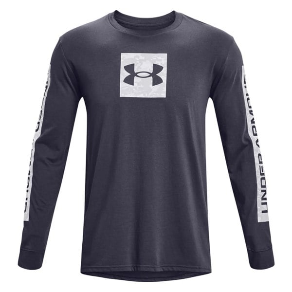 Under Armour Mens Sportstyle Boxed Logo Camo Long-Sleeved T-Shirt - Grey