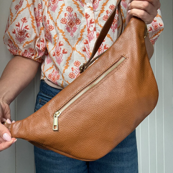 Scott-Samuel Large Leather BumBag / Sling Bag (Exposed Zips)