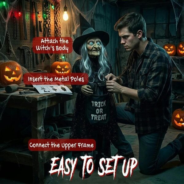 Bobobiy 94cm Animated Witch Halloween Decoration, Scary Halloween Animatronics Decor with Sound Touch Activated & Light Up Eyes