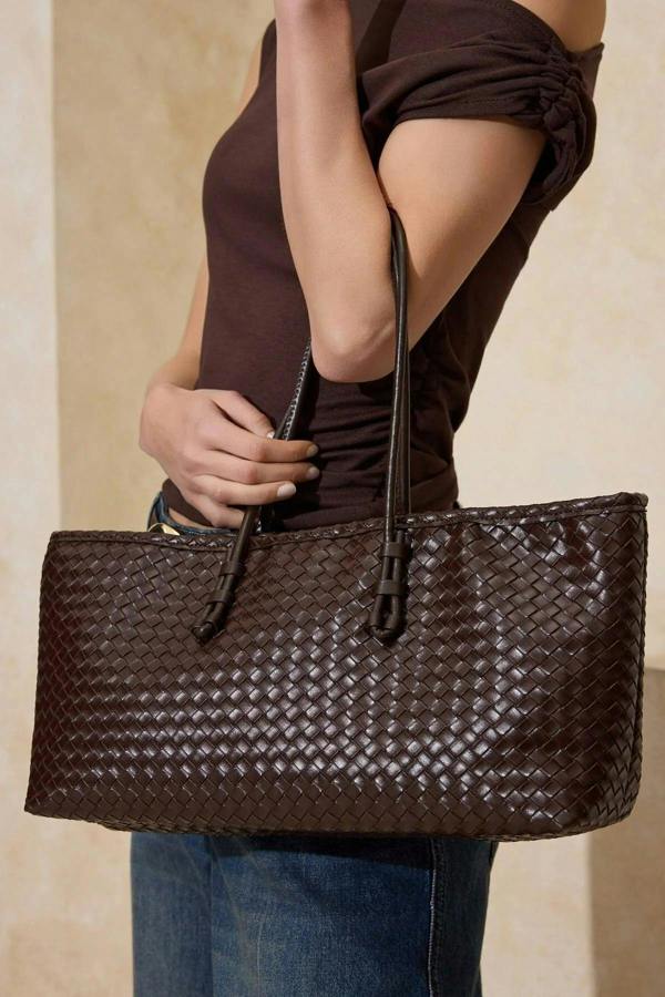 WOVCOR Women's Midi Shoulder Bag with Knitted Details