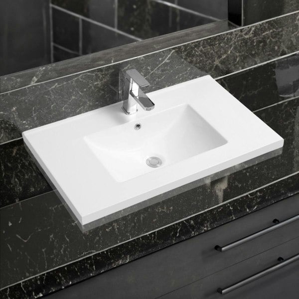 Limoge 5001 Ceramic 81cm Mid-Edge Inset Basin with Scooped Bowl