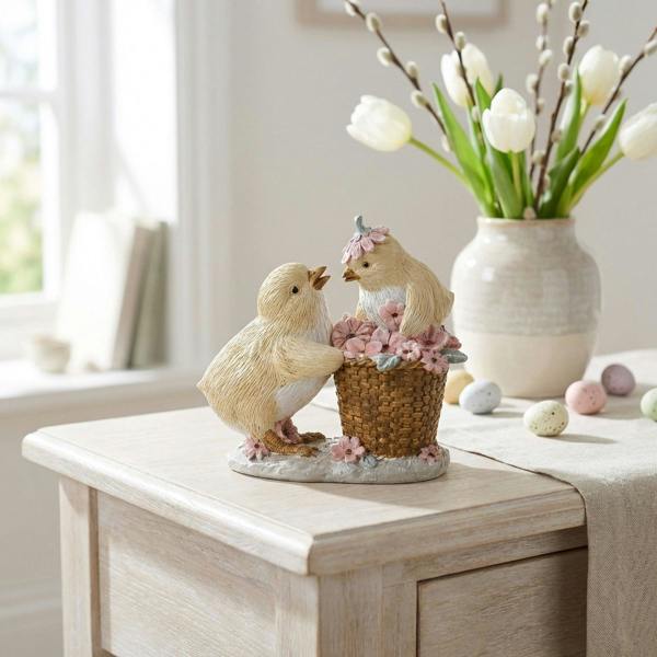 Garden Greatness Resin Pink Flower Chicks Ornament