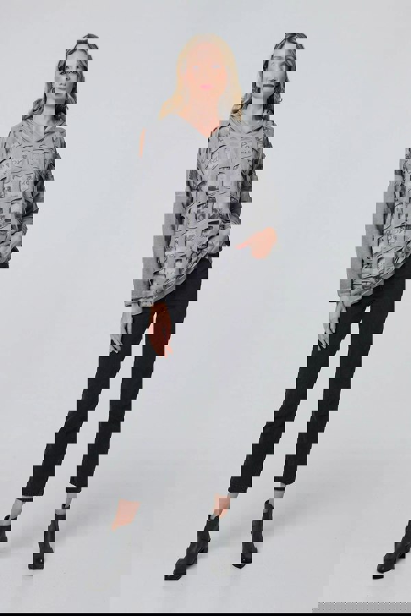 Silver | Graphic Print Cut Out Layer Hoodie
