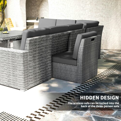 Wyld Haus Nomiri 10 Seater Rattan Light Grey Outdoor Garden Sofa Set With Extendable Dining Table