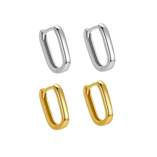 Serafina Sydney Earrings - 925 Sterling Silver Geometric Rectangular Hoop Earrings