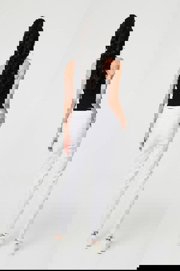 White | Drawstring Tie Waist Tapered Trousers
