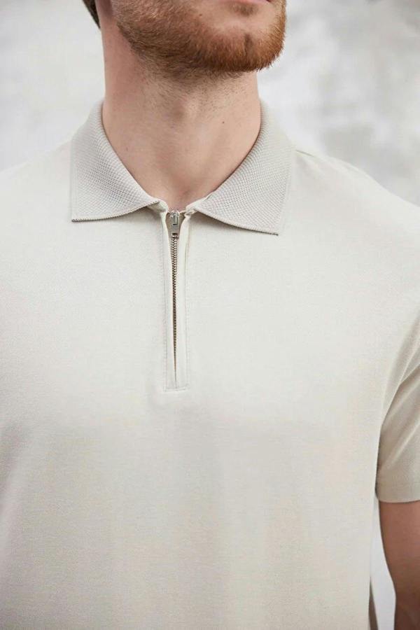 WOVCOR Regular Zippered 100% Cotton Polo Collar Men's T-shirt