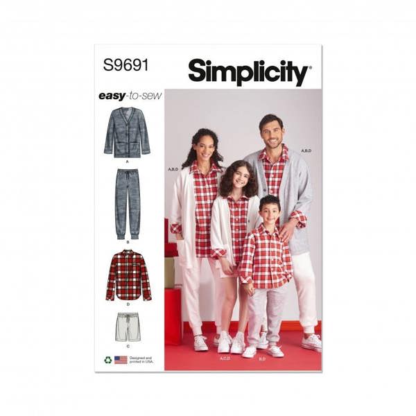 Simplicity Sewing Pattern 9691, Tops, Shirts, Cardigans, Trousers for Kids, Teenagers, AA (S-M-L) - Easy
