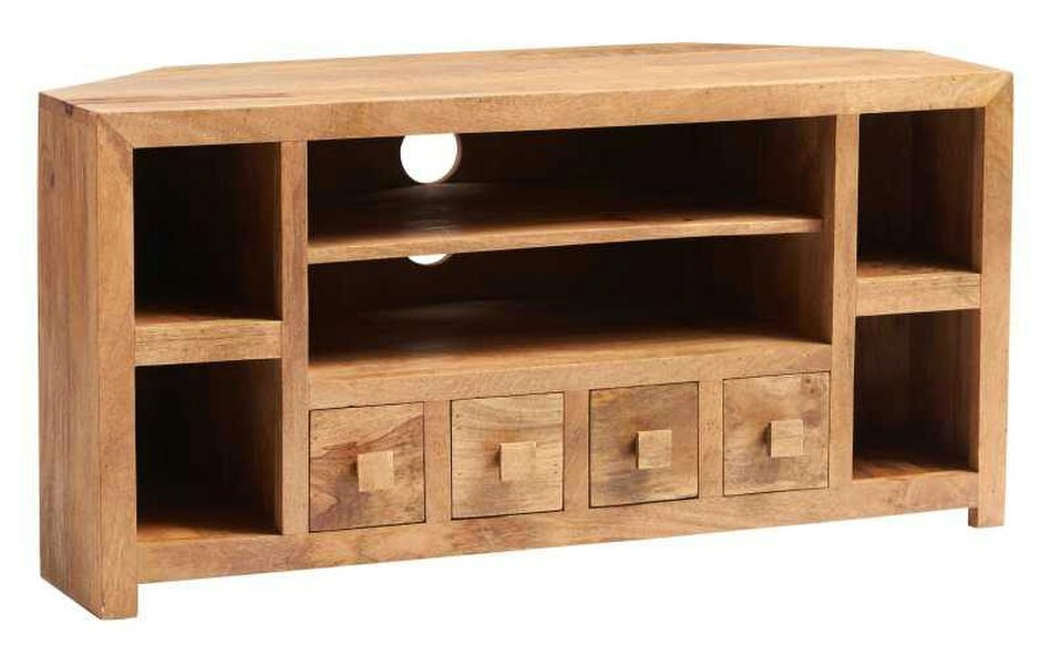 Wyld Haus Manila Light Mango Wood Modern Corner TV Unit