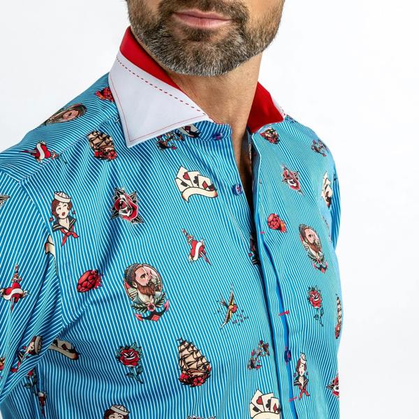 SAILOR PUNK TATTOO PRINT SHIRT - Premium Men's Patterned Shirt by Claudio Lugli | Bold Design, Tailored Fit, Best Printed Shirts