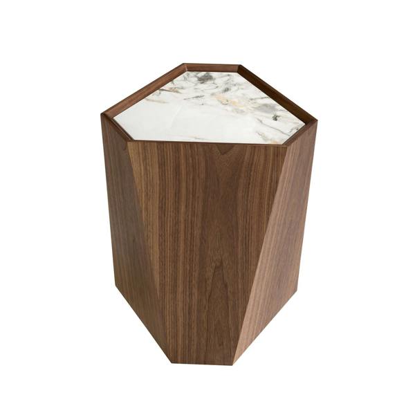 Angel Cerdá Porcelain marble and walnut triangular corner table 2134