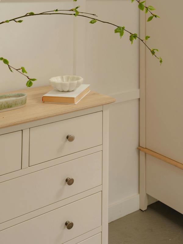 Statement Furniture Pembroke Wooden 2 over 3 Chest of Drawers with Oak Top, Assembled Bedroom Storage