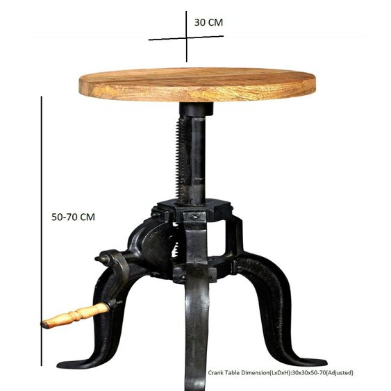 Wyld Haus Yllas Industrial Small Wood and Metal Crank Side Table