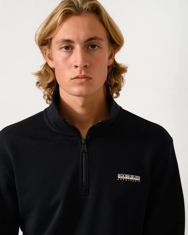 Napapijri Small Box Mens Half Zip Sweatshirt - Black Beauty 941