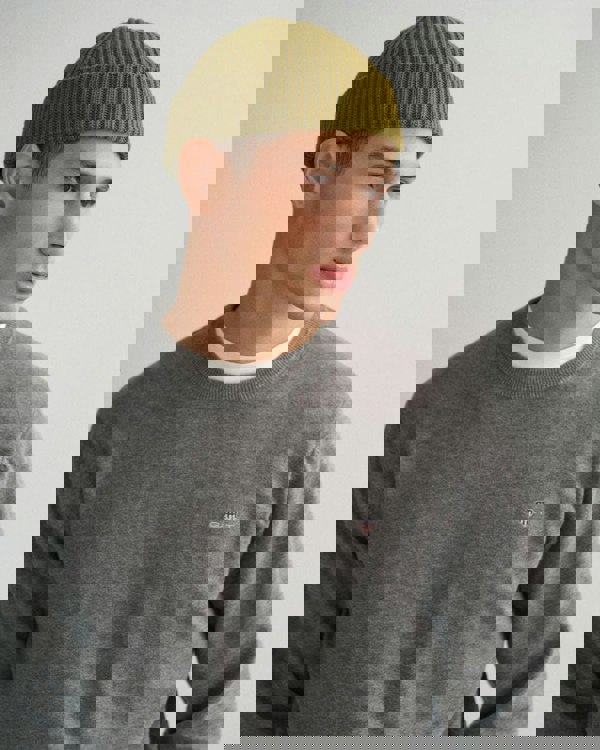 GANT Mens Classic Cotton Crew Neck Jumper - 92 Dark Grey Melange