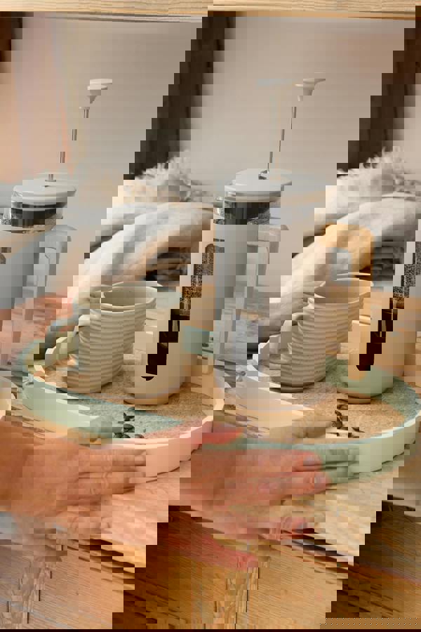 KitchenCraft Idilica Oval Serving Tray with Cork Veneer Base, 38 x 20cm