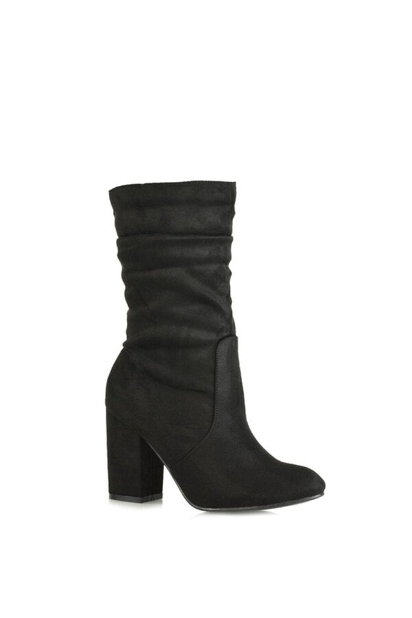 XY LONDON Mid Calf High Block Heel Ruched Boots