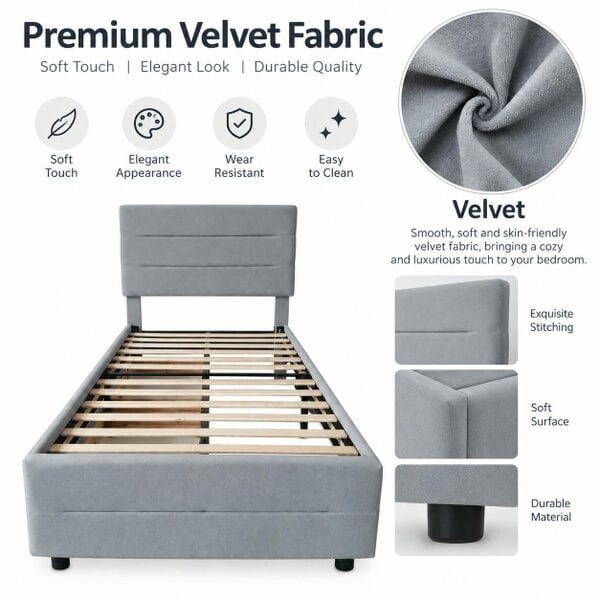 HOMEWEDO  Bed Frame with 2 Storage Drawers, Velvet Upholstered Headboard