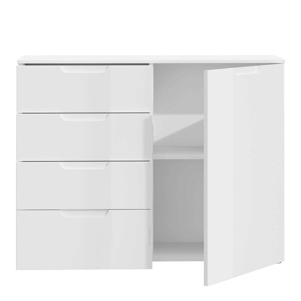 Wyld Haus Leipzig White Gloss Chest of 4 Drawers 1 Door