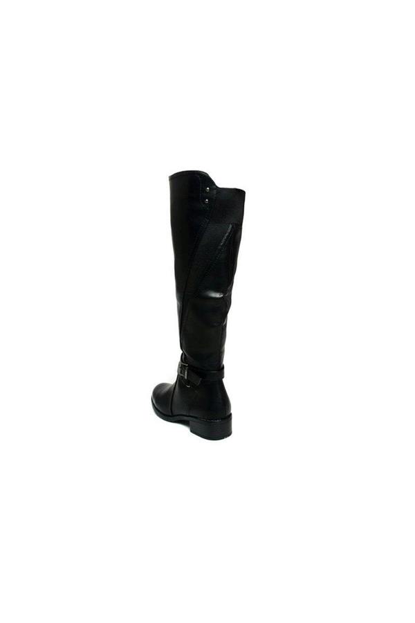 Nina Faux Leather Buckle Knee High Boots - Black