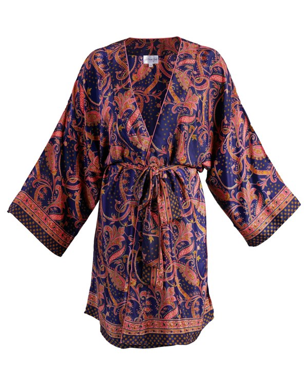 Antonia York Pink & Navy Blue Kimono | Emily Lightweight Silky Paisley Robe