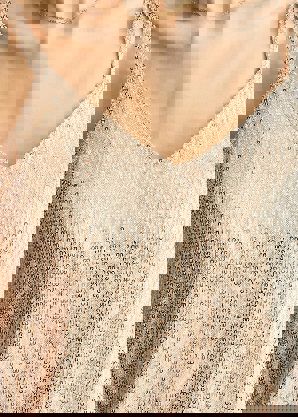 Gini London Champagne Sequin V Neck Cami Top