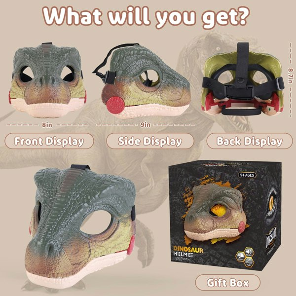 deAO Toys Dinosaur Mask with Moving Jaw & Sound Effects – Velociraptor Costume Mask for Kids & Adults, Perfect for Halloween & Dino Parties