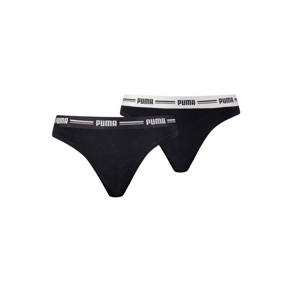 Puma - 2 - Pack Striped Logo Mid - Rise Strings, Black - Boxers - and - Briefs.net