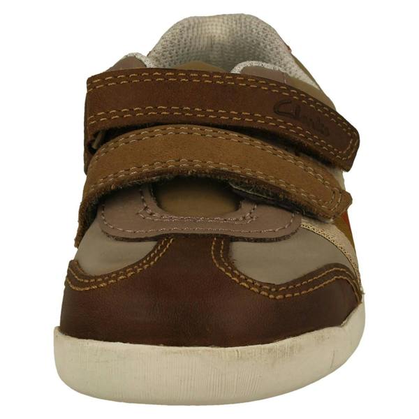 Clarks Boys Clarks Stripe Detailed Hook and Loop Fastening Shoes Den Stripe